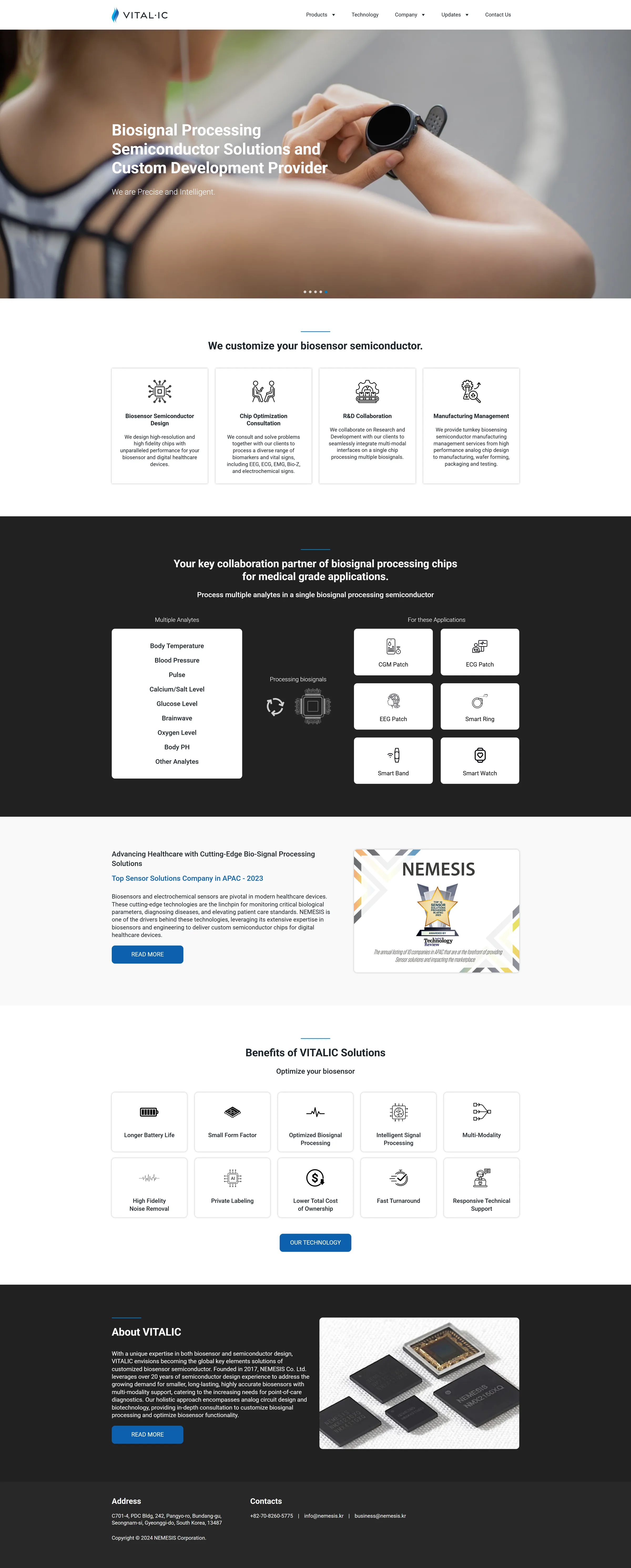 VITALIC biosensor semiconductor corporate website full-page screenshot